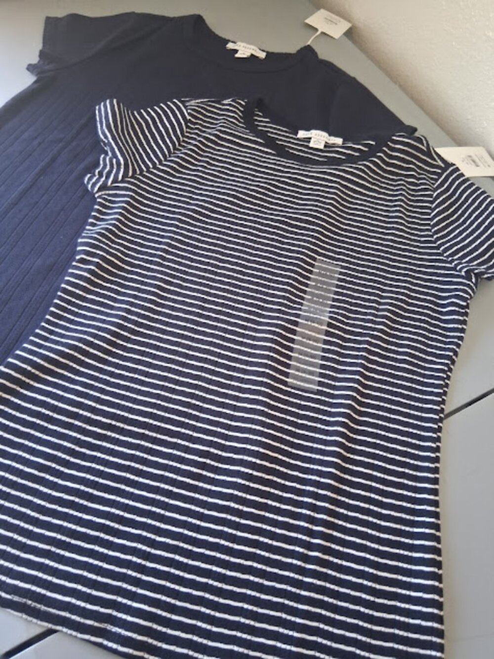 Free Assembly women's M navy blue, and a white and navy blue striped top